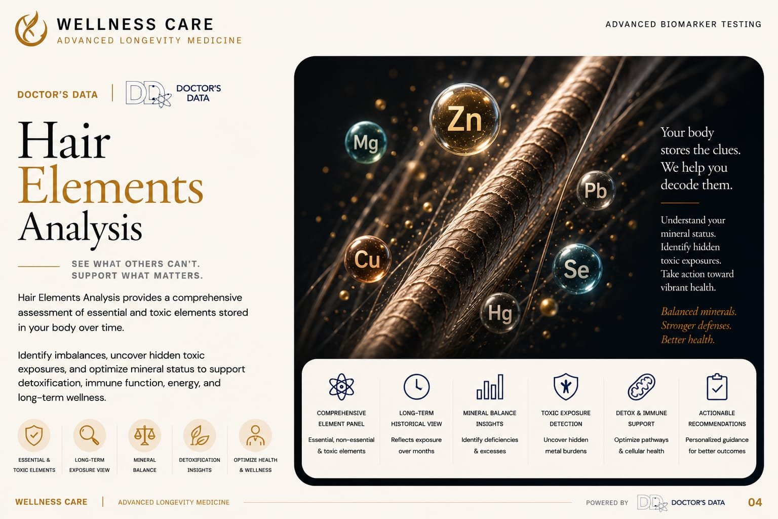 Doctor's Data Hair Elements — 36 essential and toxic elements analysis in hair